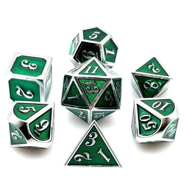 7pcs Dice Metal Enamel Silver Clear Green
