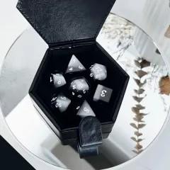 7pcs Dice Gem Stone Frosted Cat Eye White Font Black Grey