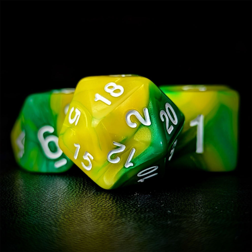 Blend of Green & Yellow Acrylic - 7pcs RPG Full Dice Set