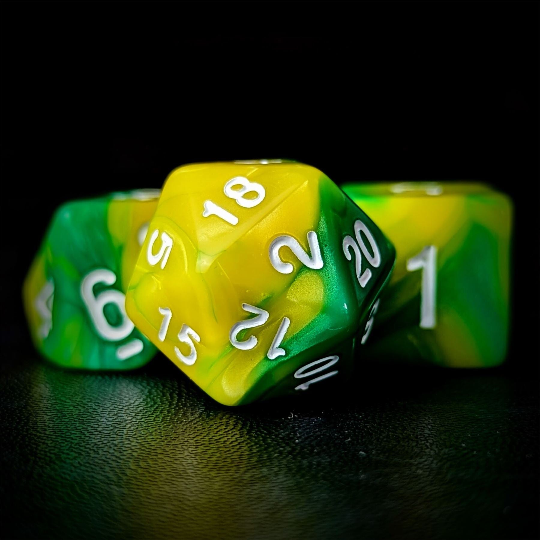 Blend of Green & Yellow Acrylic - 7pcs RPG Full Dice Set
