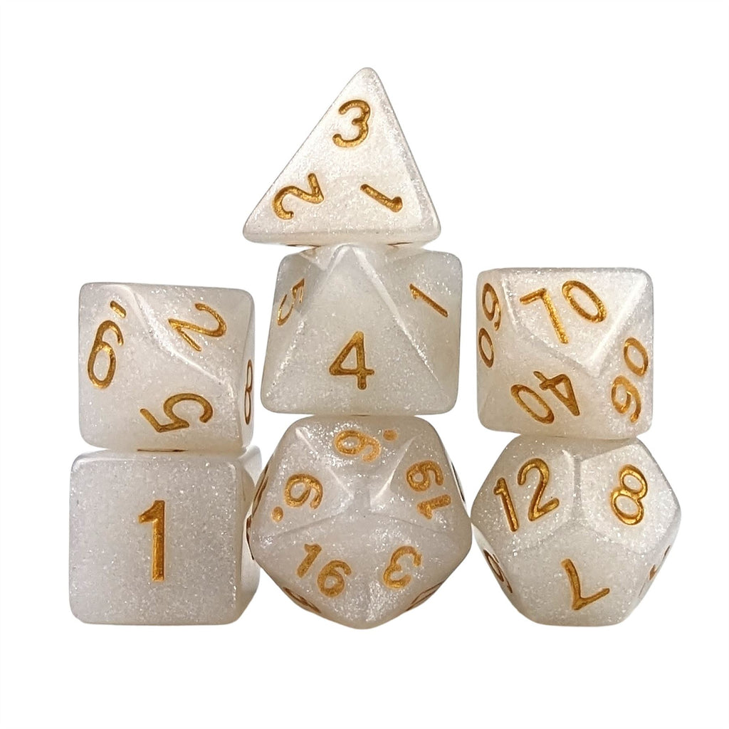 Glitter in White Acrylic - 7pcs RPG Full Dice Set