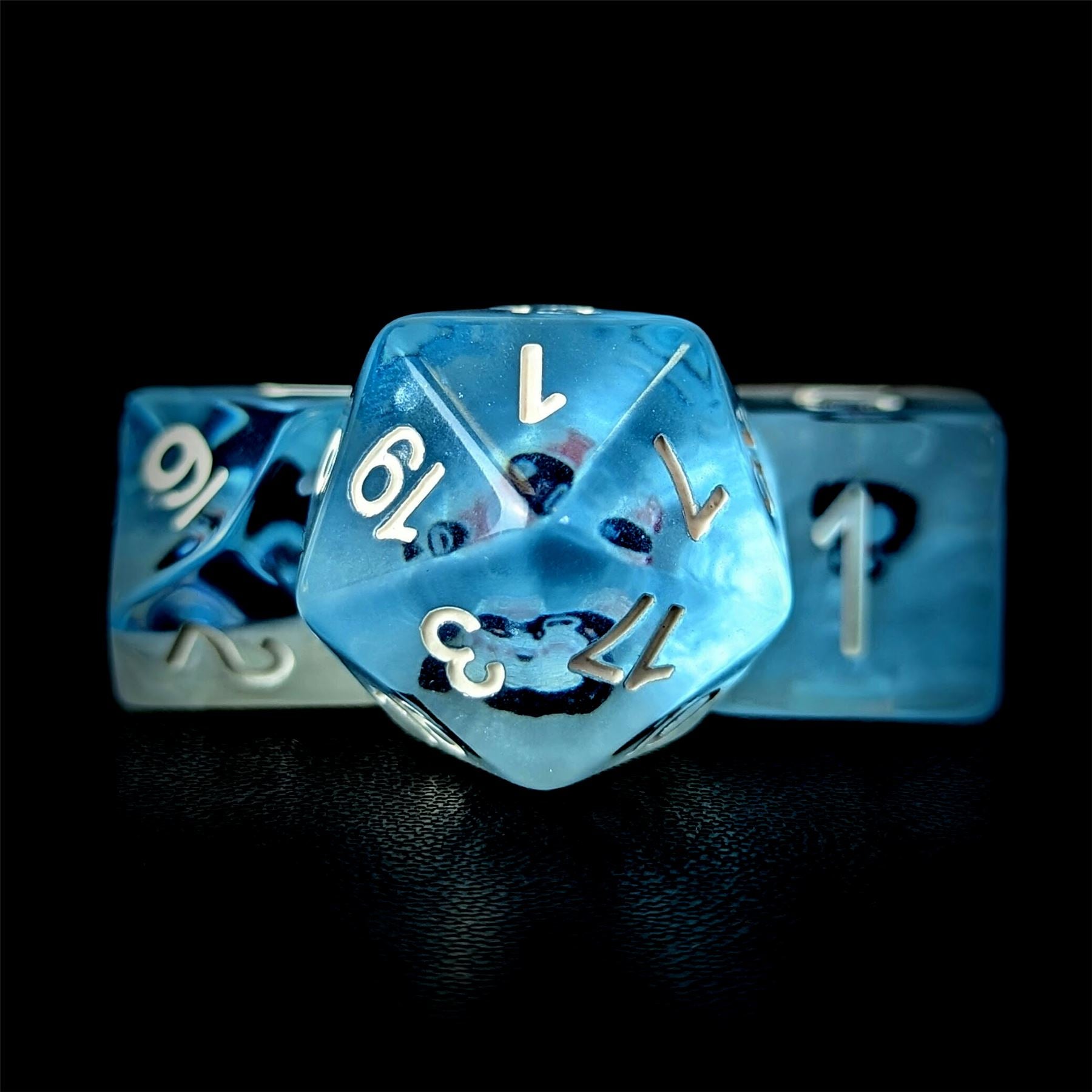 Penguin in Clear & Blue Resin - 7pcs RPG Full Dice Set