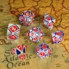 7pcs Dice Metal Alien Ship Blue Red Silver