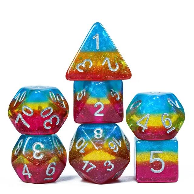 7pcs Dice Resin Layer Silver Font Pansexual Red Yellow Blue