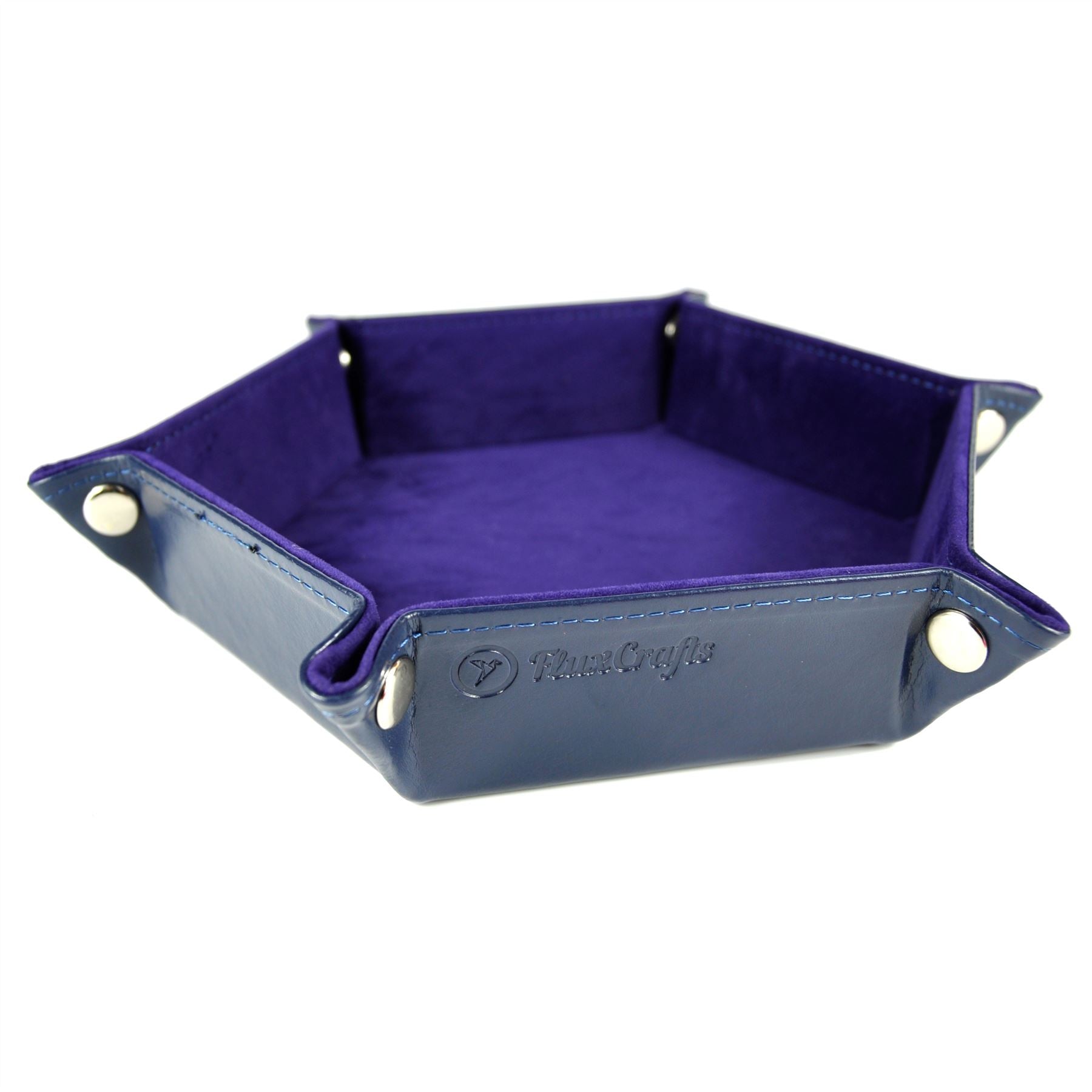 Purple Velvet & Blue PU Leather - Hexagon Hard Dice Tray