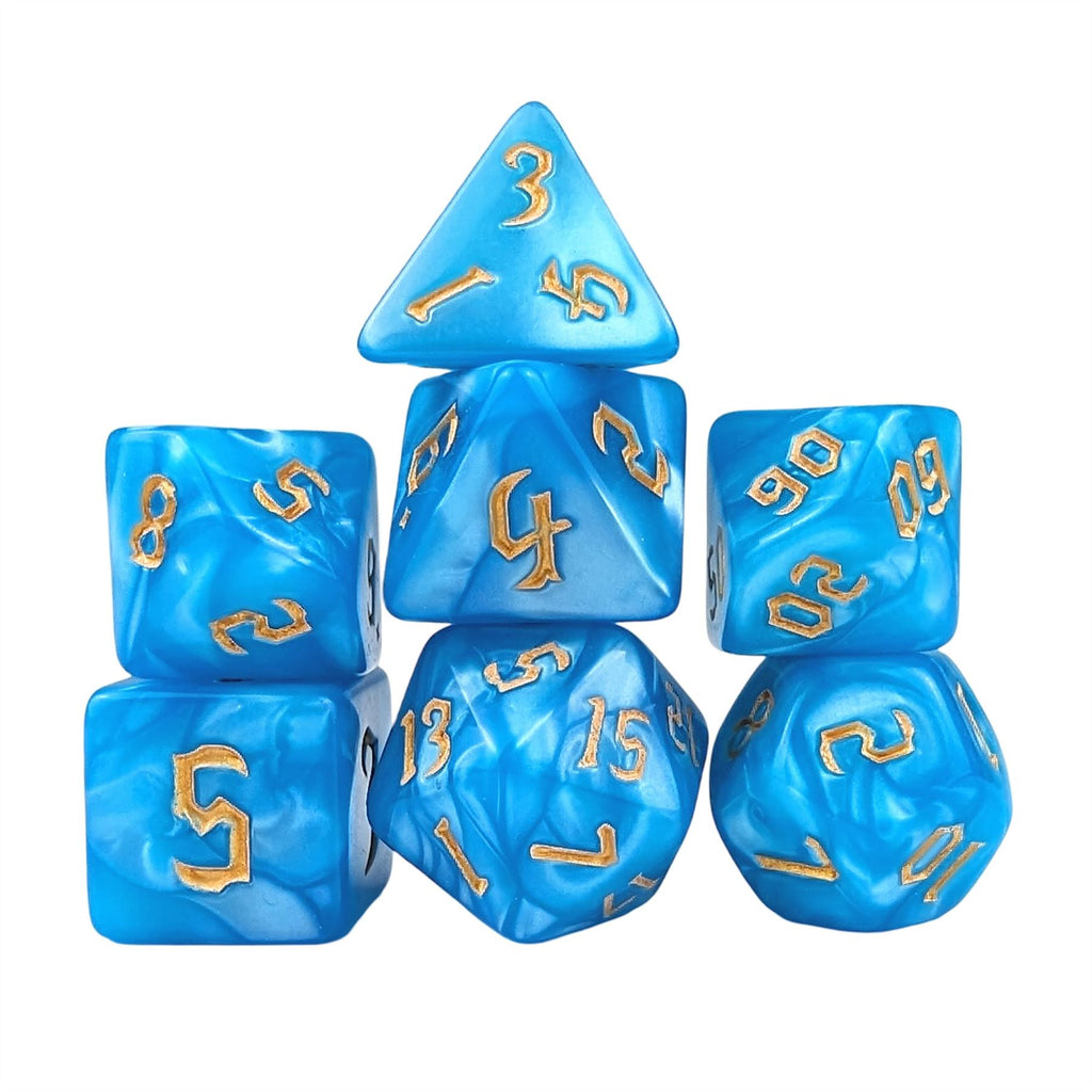 Blue Silk Acrylic - 7pcs RPG Full Dice Set
