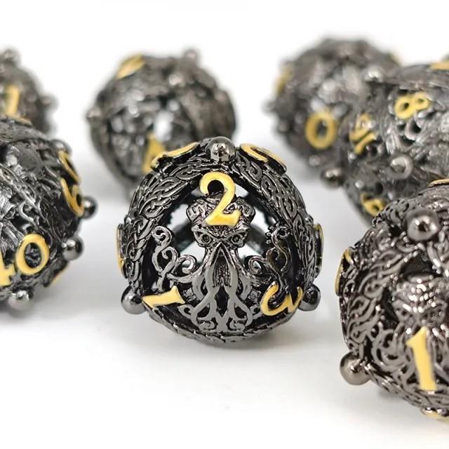 7pcs Dice Metal Hollow Mindflayer Gold Font Nickel