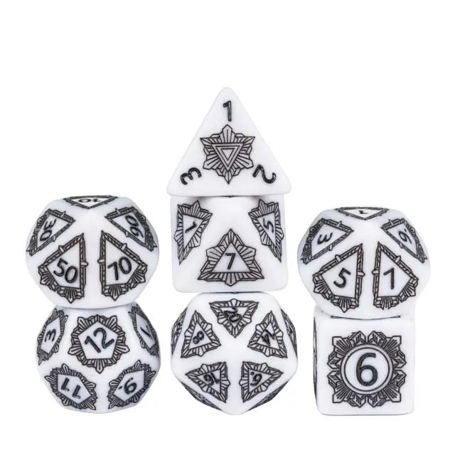 7pcs Dice Resin Pattern Dwarven Frame Black Font White