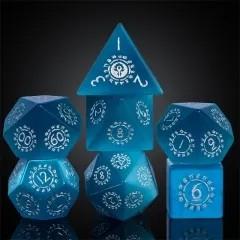 Runes on Blue Cat Eye Gemstone - 7pcs RPG Dice Set