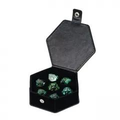 7pcs Dice Gem Glass Facet Gold Font Green Blue (UD)