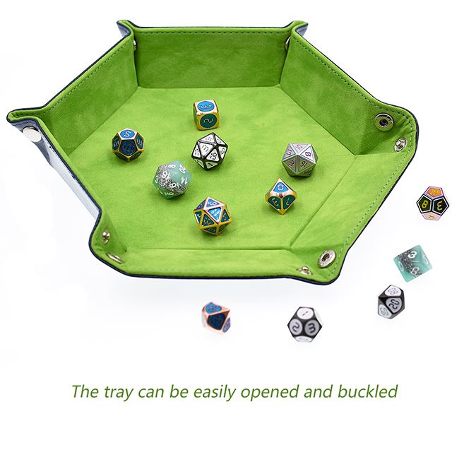 Green Velvet & Blue PU Leather - Hexagon Hard Dice Tray