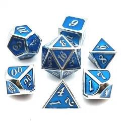 Blue Enamel in Silver Metal - 7pcs RPG Dice Set