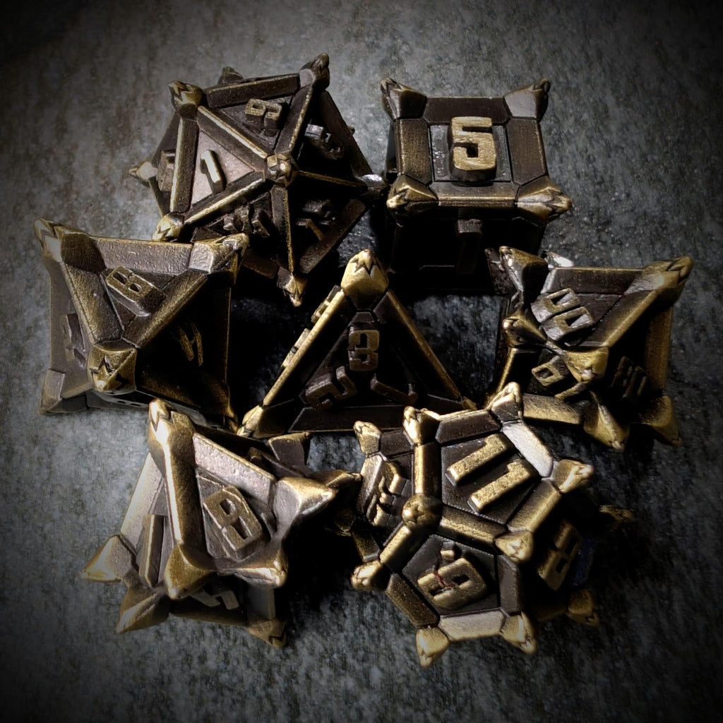 7pcs RPG Dice Set - Spiky Bronze Metal