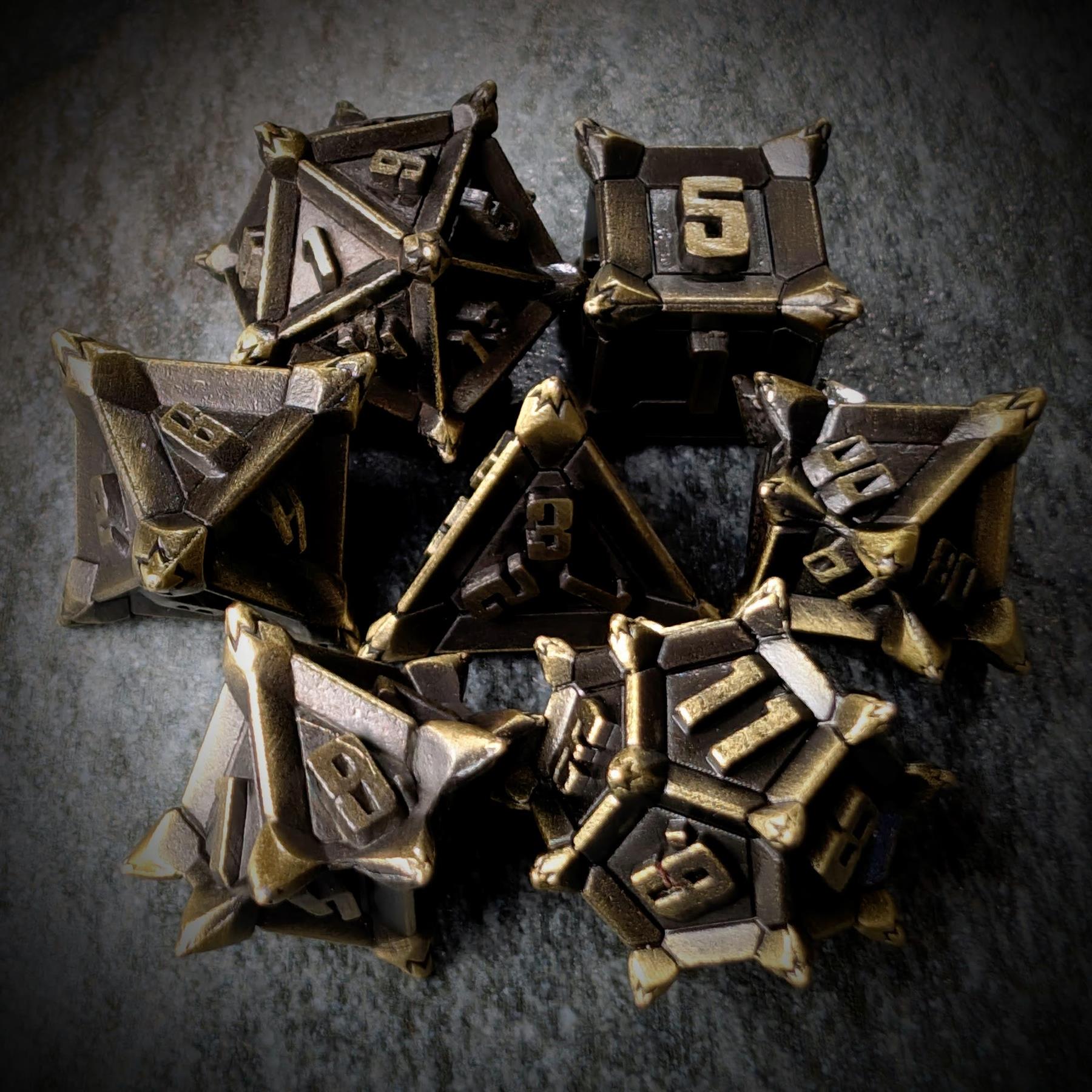 7pcs RPG Dice Set - Spiky Bronze Metal