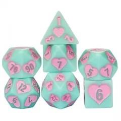 7pcs Dice Resin Pattern Hearts Pink Font Mint Green