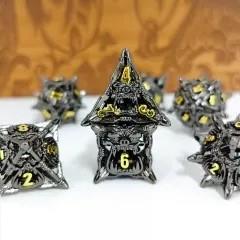7pcs Dice Metal Hollow Monster Teeth Gold Font Black