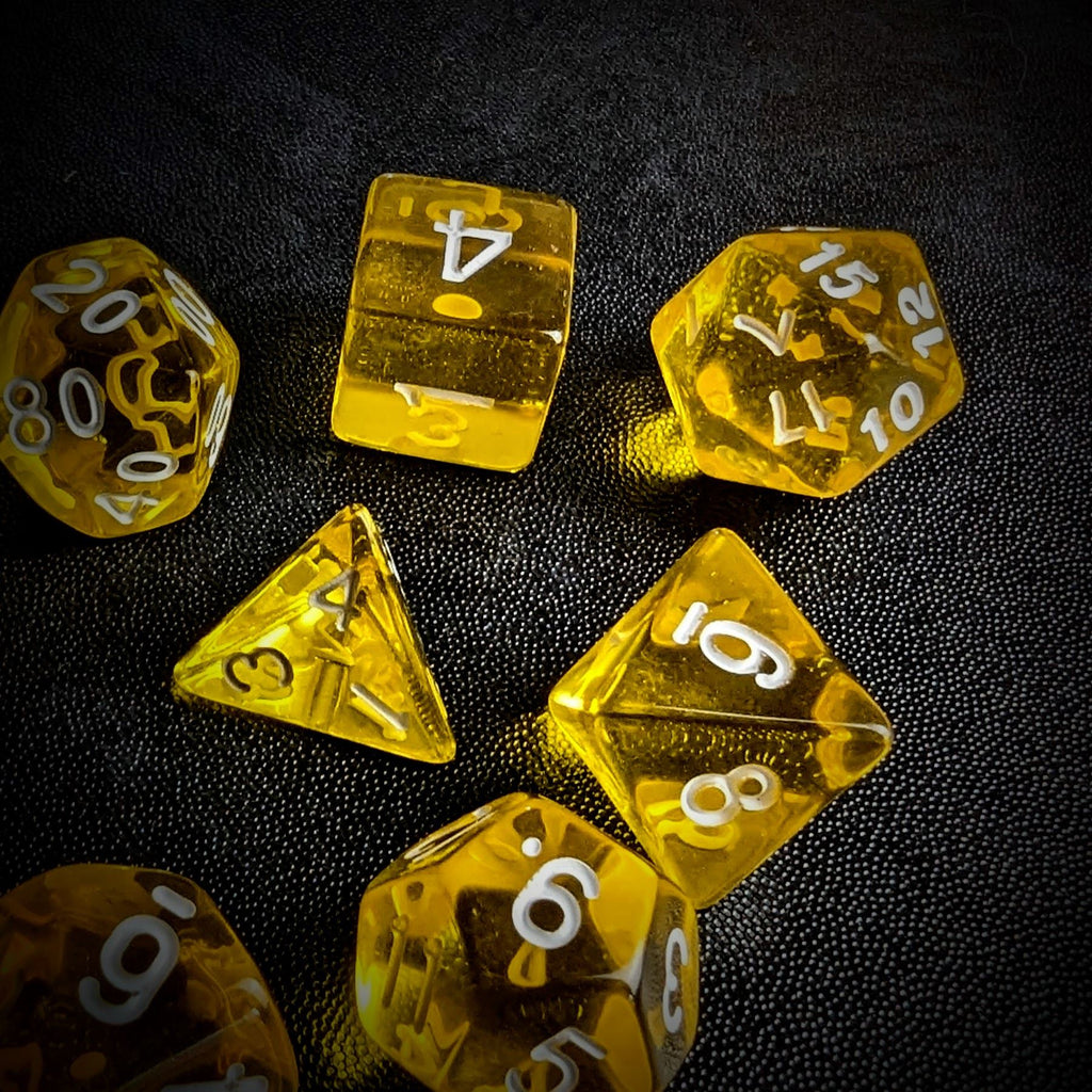 Clear Yellow Acrylic - 7pcs RPG Full Dice Set