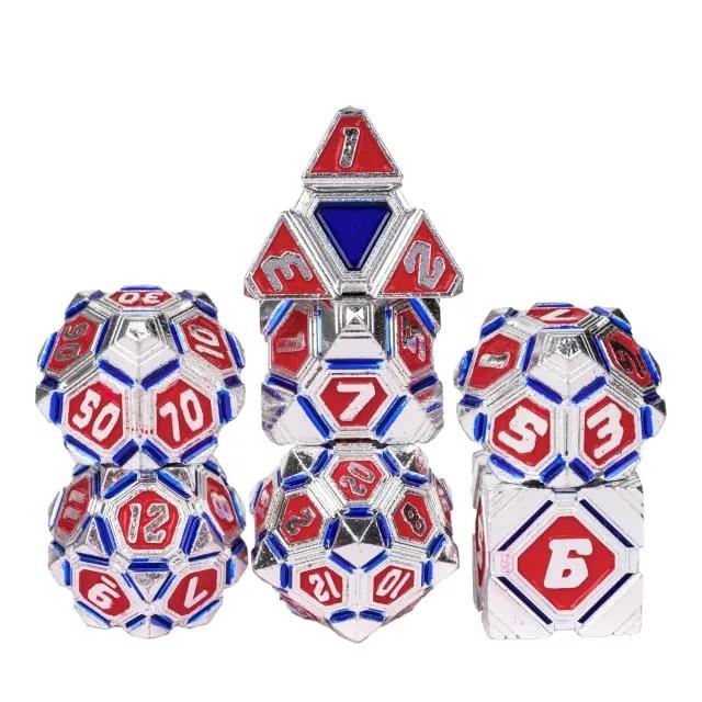 7pcs Dice Metal Alien Ship Blue Red Silver