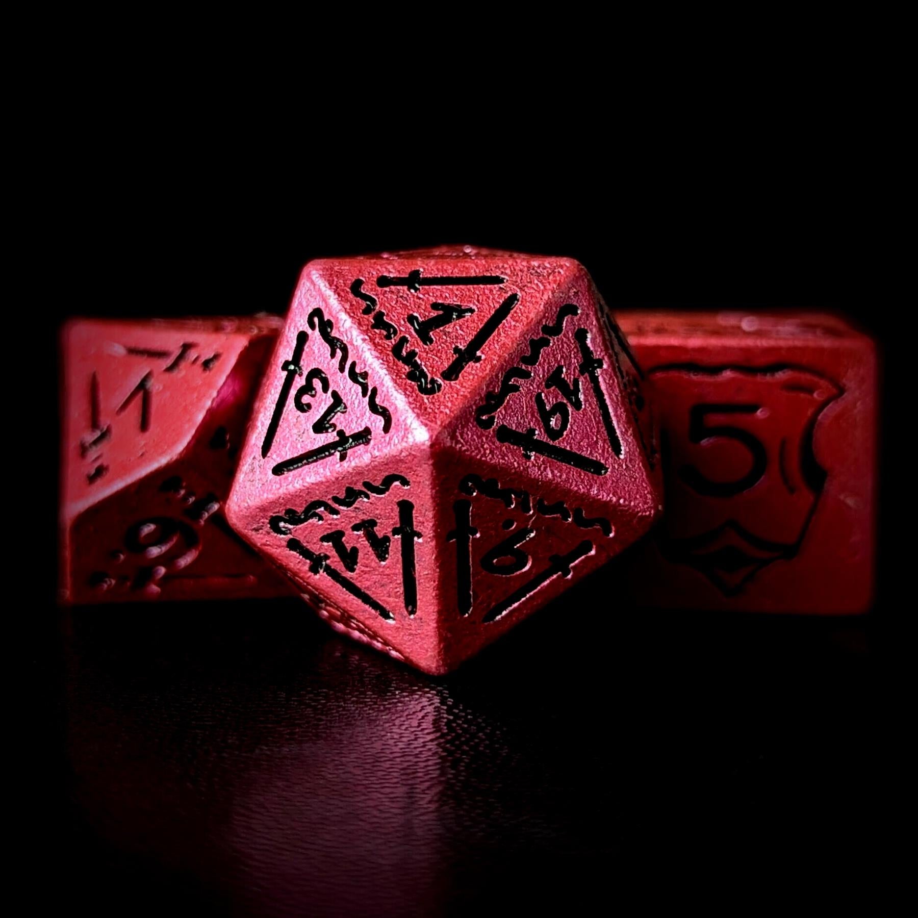 7pcs RPG Full Dice Set - Black Pattern on Pink Resin