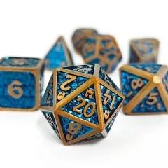 Blue in Gold Metal - 7pcs RPG Dice Set