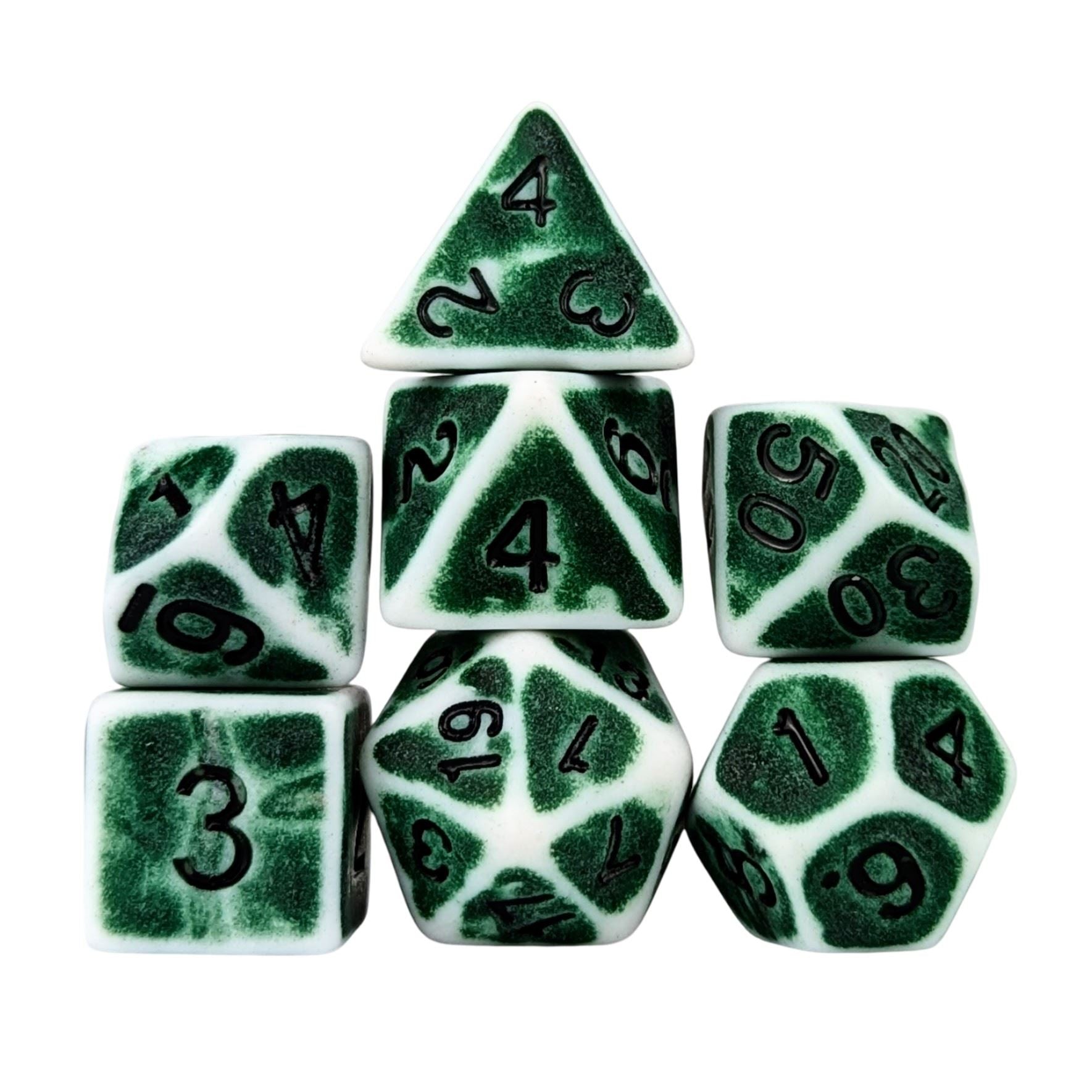 Washed Green on White Acrylic - 7pcs RPG Full Dice Set