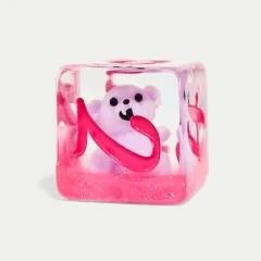 7pcs Dice Resin Filled Pink Font Teddy Bear Clear