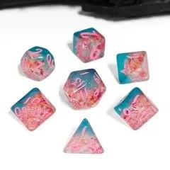 7pcs Dice Resin Glitter Pink Font Pink Blue