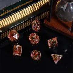7pcs Dice Resin Swirl White Font Clear Red