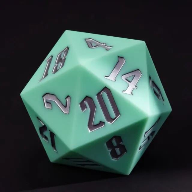 Silver on Solid Mint Green Silicone - D20 RPG Dice