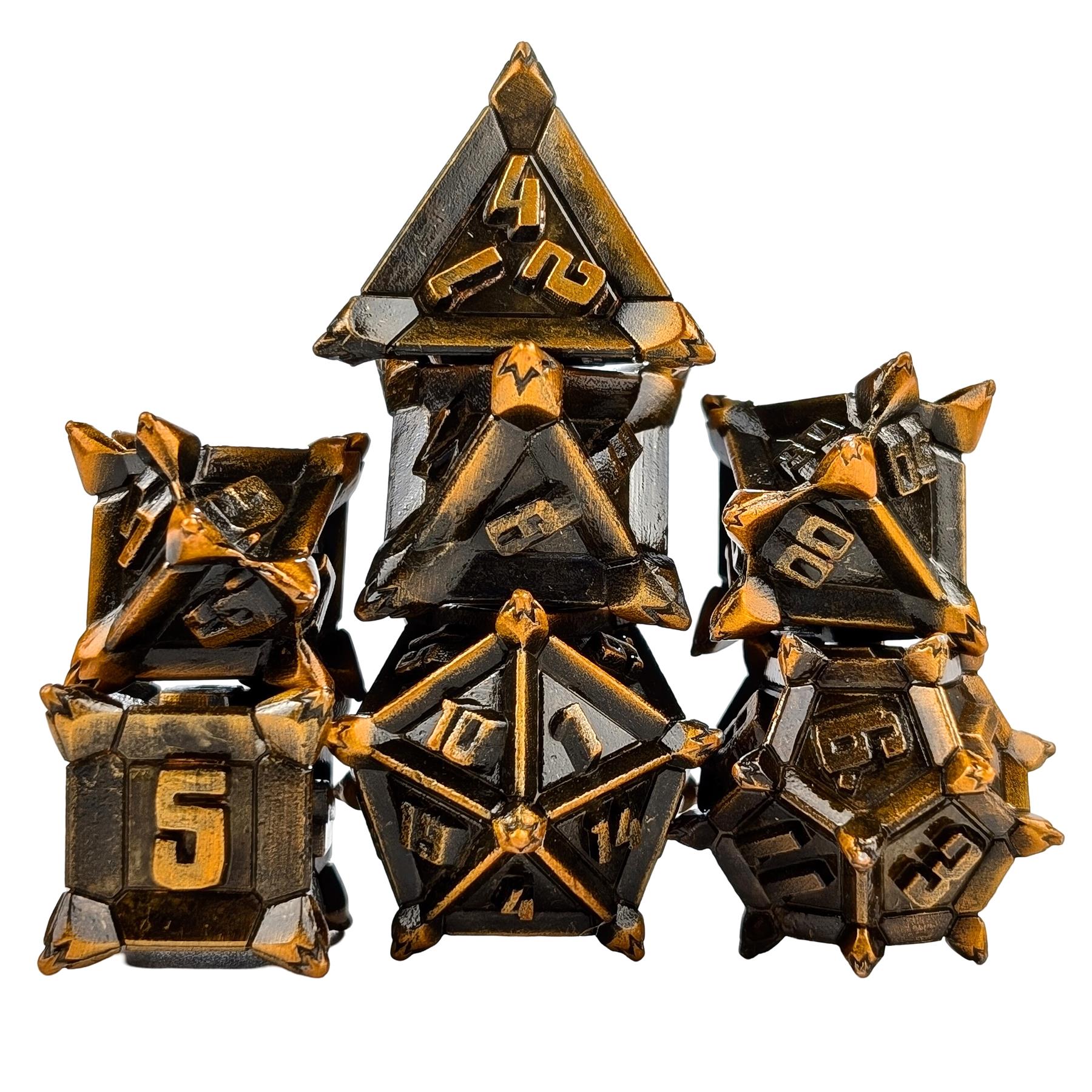 7pcs RPG Dice Set - Spiky Gold Metal
