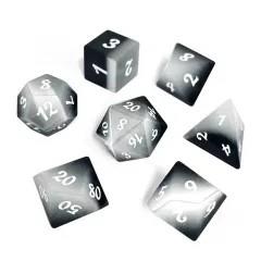 7pcs Dice Gem Stone Frosted Cat Eye White Font Black Grey