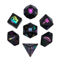 7pcs Dice Gem Stone Obsidian 8bit Adventurer Rainbow Font Black