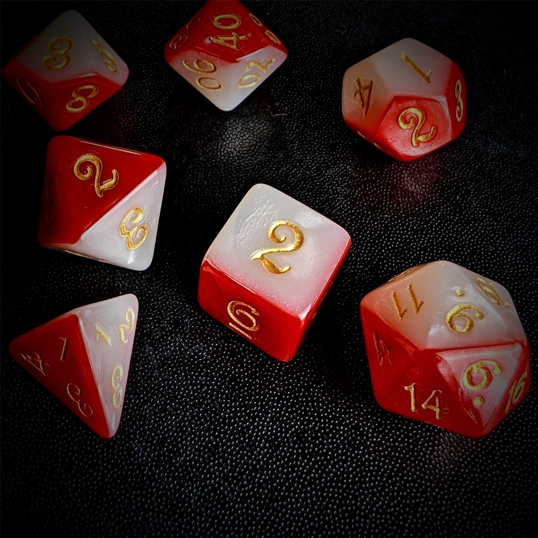 Blend of Red & White Acrylic - 7pcs RPG Full Dice Set
