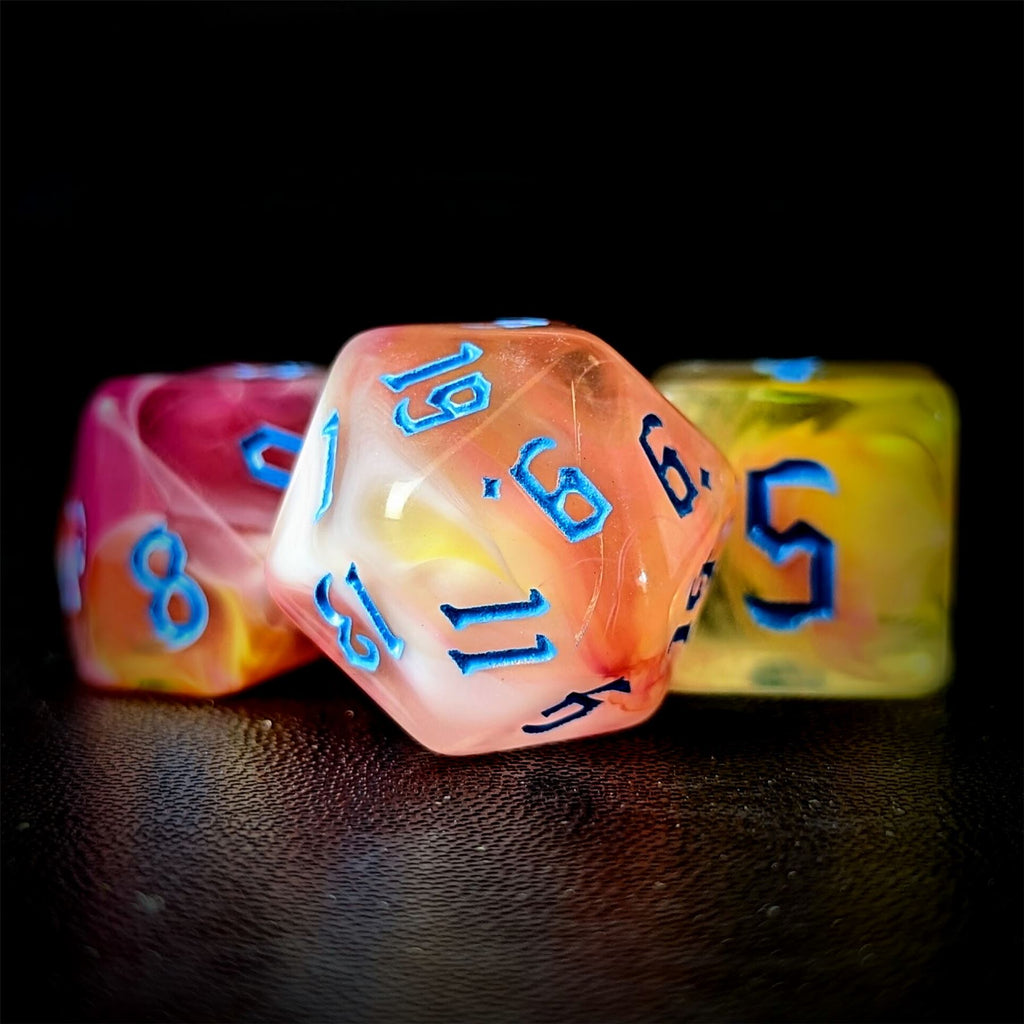 Blend of White & Orange Acrylic - 7pcs RPG Full Dice Set