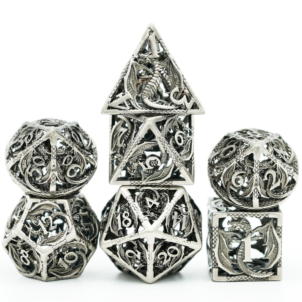 7pcs RPG Dice Set - Silver Metal
