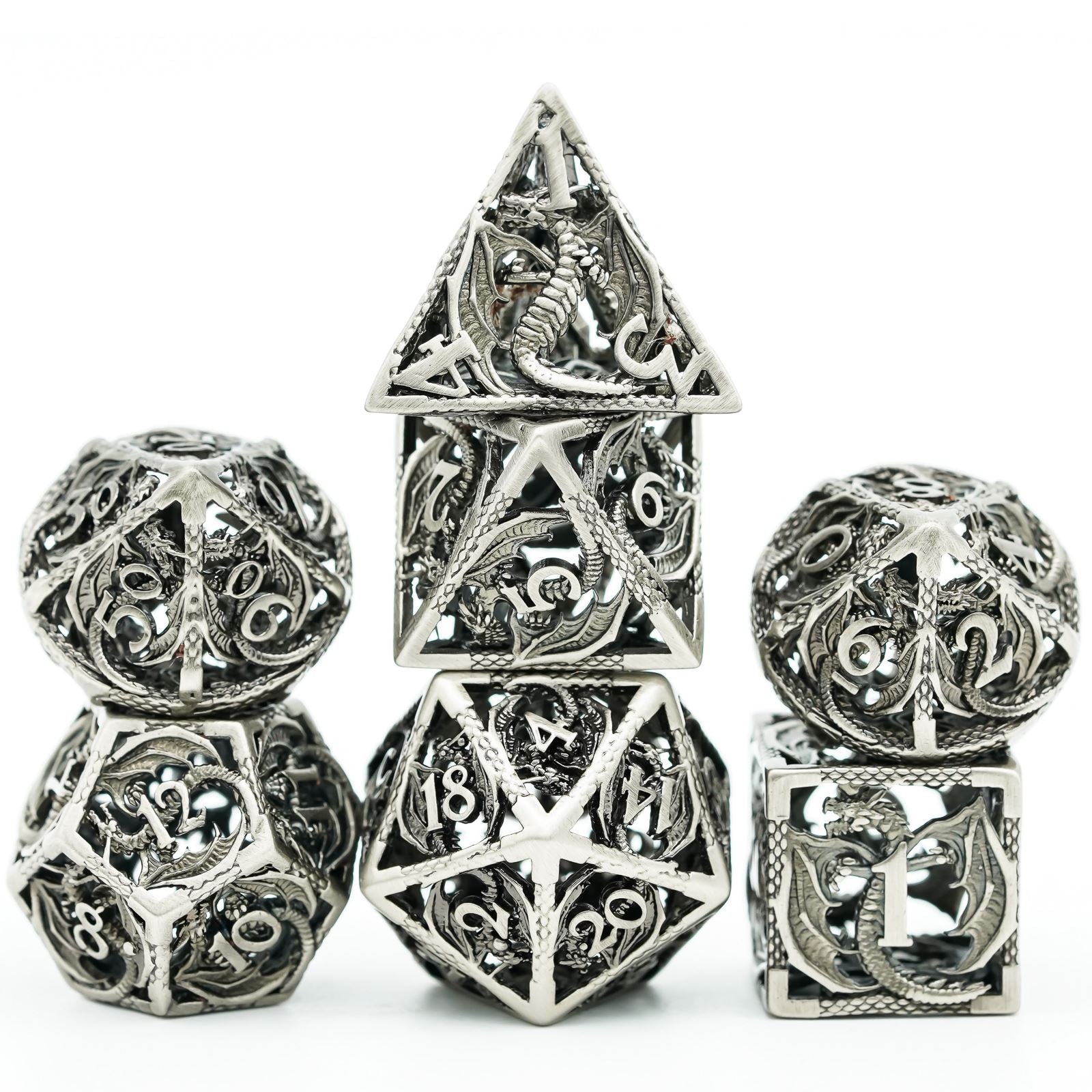 7pcs RPG Dice Set - Silver Metal