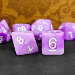 7pcs Dice Resin Swirl White Font Frosted Purple