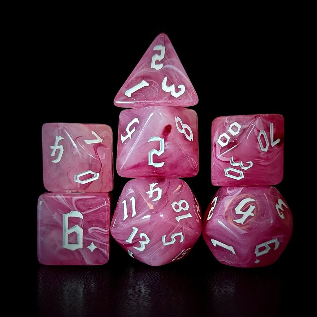Dark Pink Silk Acrylic - 7pcs RPG Full Dice Set
