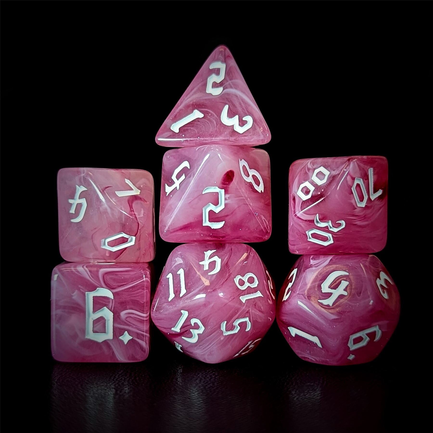 Dark Pink Silk Acrylic - 7pcs RPG Full Dice Set