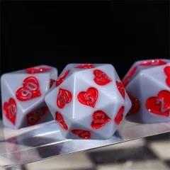 7pcs Dice Resin Pattern Hearts Red Font Grey