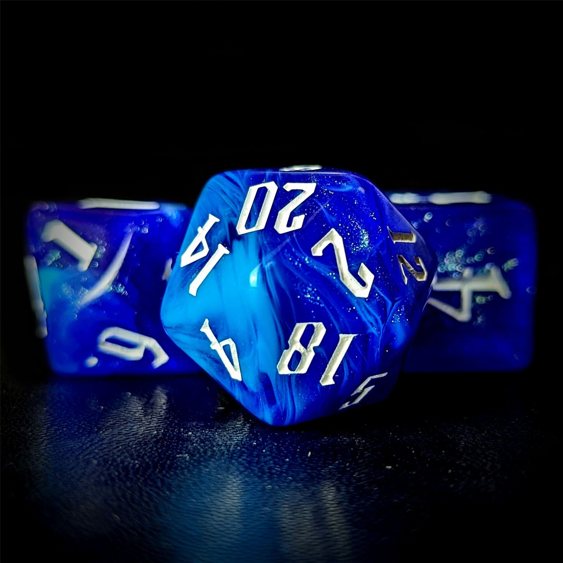 Glitter in Royal Blue & White Acrylic - 7pcs RPG Full Dice Set