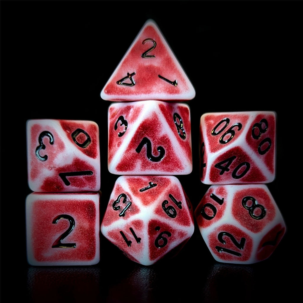 Washed Red on White Acrylic - 7pcs RPG Full Dice Set