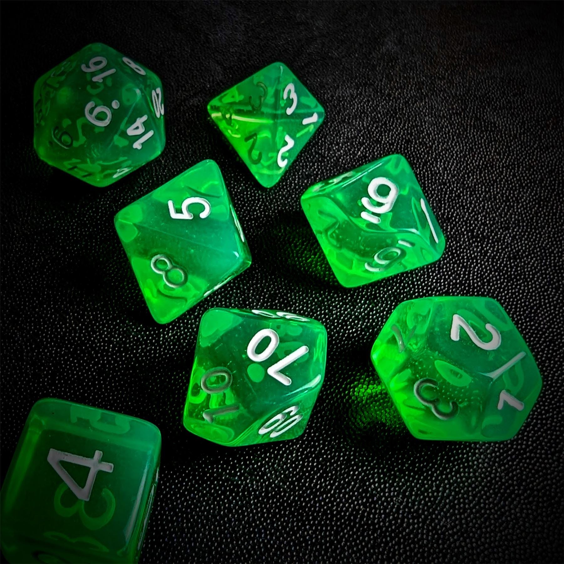 Clear Green Acrylic - 7pcs RPG Full Dice Set