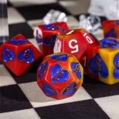 7pcs Dice Resin Pattern Hearts Purple Font Yellow Red