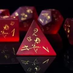 7pcs Dice Gem Frosted Glass Gold Font Roses Red
