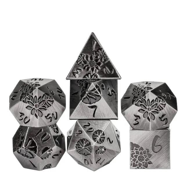 Lotus Flower in Silver Metal - 7pcs RPG Dice Set