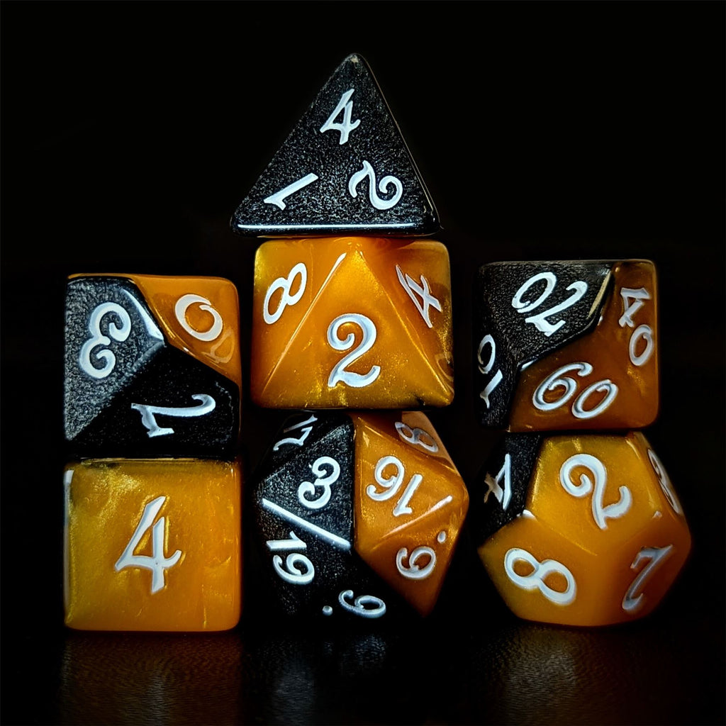 Blend of Black & Orange Acrylic - 7pcs RPG Full Dice Set