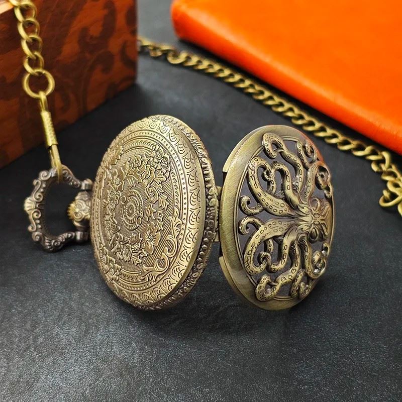 Mindflayer on Bronze Pocket Watch with Mini Dice - Pendant