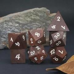 7pcs Dice Wooden Walnut White Font Brown