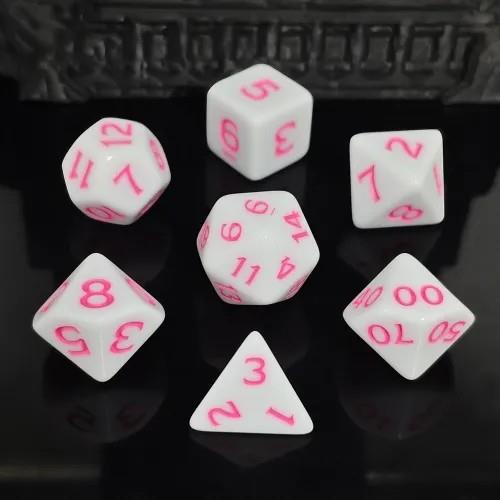 7pcs Dice Acrylic Blend Pink Font Solid White